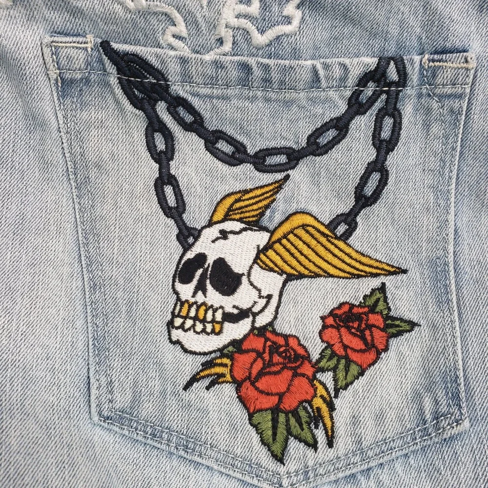Ninth‎ Ambush Hall Jeans Light Wash Embroidered Skull Rose Chain Denim